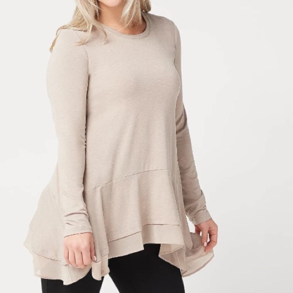 LOGO Lounge by Lori Goldstein Jersey Knit Tunic Beige Color Size XXS